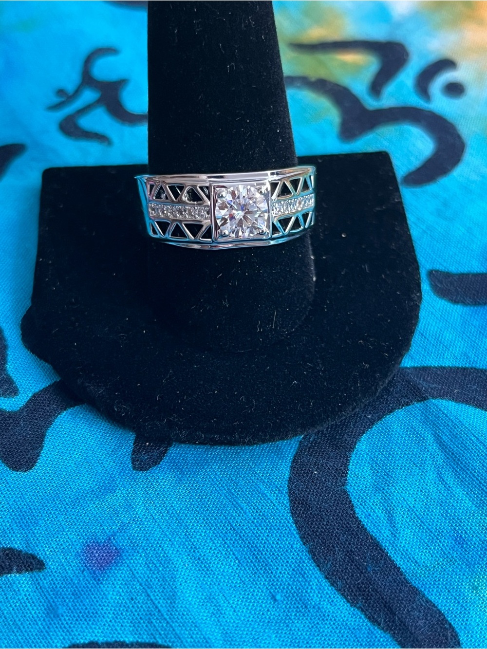 Men’s 1 CT Moissanite Geometric Statement Ring Rhodium Plated Size 12 NWT DTP